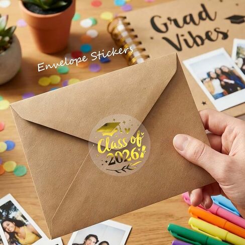 100 عبوة من ملصقات التخرج فئة 2026، أختام رقائق ذهبية شفافة لأظرف الإعلانات، ملصقات هدايا معدنية للحفلات لكبار السن في المدارس الثانوية والكليات، 1.5 بوصة (فئة 2026) in Kuwait