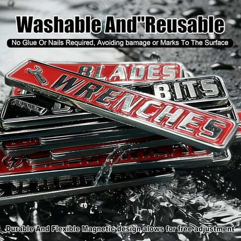 12 Pack Magnetic Toolbox Labels,3D Metal Tool Chest Organizer Tags,Heavy Duty Embossed Labels for Mechanic Tool Box,Waterproof & Reusable Identification Badges for Wrenches,Sockets,Pliers (Black) in Saudi Arabia