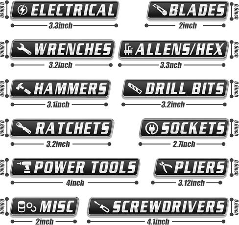 12 Pack Magnetic Toolbox Labels,3D Metal Tool Chest Organizer Tags,Heavy Duty Embossed Labels for Mechanic Tool Box,Waterproof & Reusable Identification Badges for Wrenches,Sockets,Pliers (Black) in Saudi Arabia