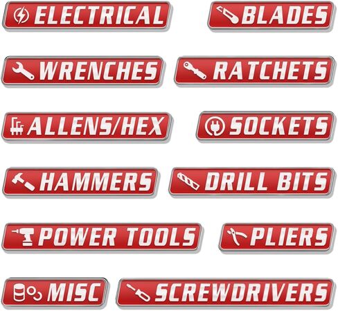 12 Pack Magnetic Toolbox Labels,3D Metal Tool Chest Organizer Tags,Heavy Duty Embossed Labels for Mechanic Tool Box,Waterproof & Reusable Identification Badges for Wrenches,Sockets,Pliers (Black) in Saudi Arabia