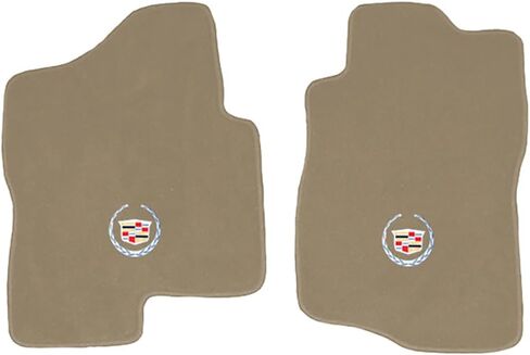 Custom Fit 2pc Front Carpet Floor Mats Compatible with 2007-2014 Cadillac Escalade Base Model with Silver “Cadillac" Text & Crest & Logo on Both Mats - Tan in Saudi Arabia