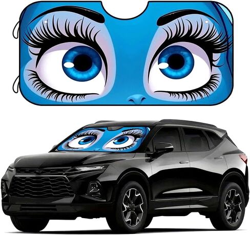1pc 55 * 30 Inch Funny Eyes Car Windshield Sunshade Cobalt Blue UV Ray Reflector Front Window Sun Visor Keeps Vehicle Cool Comfortable in Kuwait