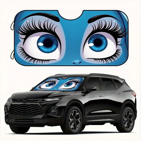 1pc 55 * 30 Inch Funny Eyes Car Windshield Sunshade Cobalt Blue UV Ray Reflector Front Window Sun Visor Keeps Vehicle Cool Comfortable in Kuwait