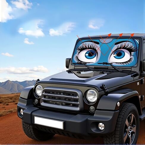 1pc 55 * 30 Inch Funny Eyes Car Windshield Sunshade Cobalt Blue UV Ray Reflector Front Window Sun Visor Keeps Vehicle Cool Comfortable in Kuwait