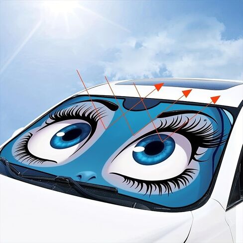 1pc 55 * 30 Inch Funny Eyes Car Windshield Sunshade Cobalt Blue UV Ray Reflector Front Window Sun Visor Keeps Vehicle Cool Comfortable in Kuwait