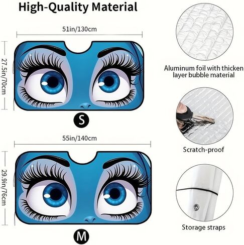 1pc 55 * 30 Inch Funny Eyes Car Windshield Sunshade Cobalt Blue UV Ray Reflector Front Window Sun Visor Keeps Vehicle Cool Comfortable in Kuwait
