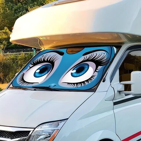 1pc 55 * 30 Inch Funny Eyes Car Windshield Sunshade Cobalt Blue UV Ray Reflector Front Window Sun Visor Keeps Vehicle Cool Comfortable in Kuwait