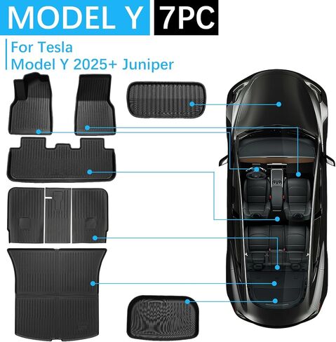 Floor Mats Compatible with 2025-2026 Tesla Model Y Juniper, 7 Sets All Weather Thicken TPE Floor Mats Waterproof Anti-Slip Frunk & Rear Trunk Mats Cargo Liners, Custom Fit Heavy Duty Car Mats in Saudi Arabia