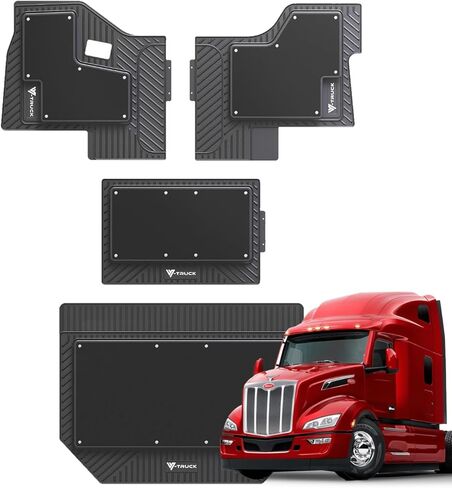 4-Piece All-Weather Floor Mats for Peterbilt 579 & 567 – Custom Fit Double-Layer Rubber & Carpet Floor Mat Set, Heavy-Duty Non-Slip Interior Protection, Easy Clean in Saudi Arabia