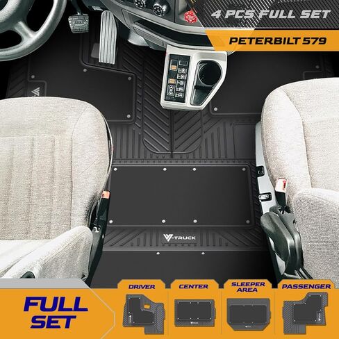 4-Piece All-Weather Floor Mats for Peterbilt 579 & 567 – Custom Fit Double-Layer Rubber & Carpet Floor Mat Set, Heavy-Duty Non-Slip Interior Protection, Easy Clean in Saudi Arabia