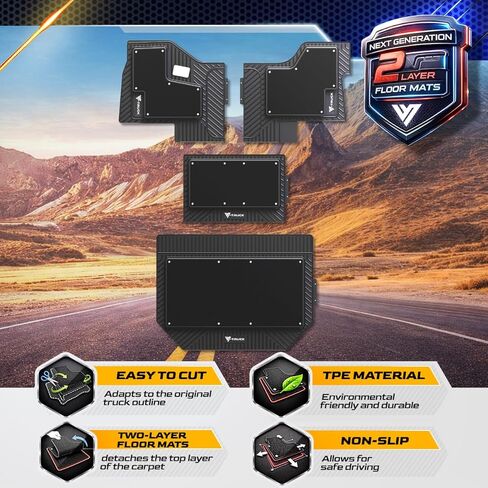 4-Piece All-Weather Floor Mats for Peterbilt 579 & 567 – Custom Fit Double-Layer Rubber & Carpet Floor Mat Set, Heavy-Duty Non-Slip Interior Protection, Easy Clean in Saudi Arabia