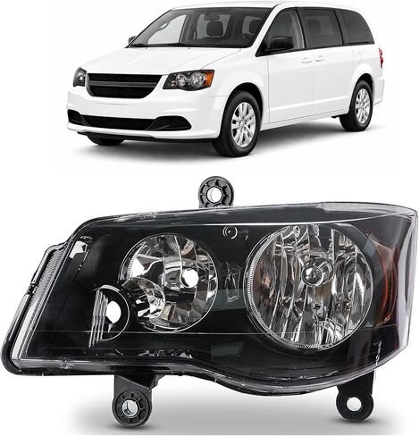 ECOTRIC Driver side Headlights Compatible with 2011-2020 Dodge Grand Caravan 08-16 Chrysler Town & Country Black Housing Headlamps in Saudi Arabia