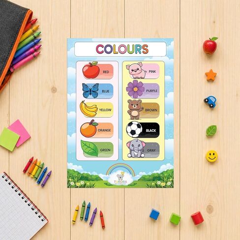 Tukora Colours Learning Poster for Kids – Educational Colour Chart for Toddlers & Preschool Children – Colour Recognition Wall Art for Nursery, Classroom & Playroom – Bright Educational Print in Saudi Arabia