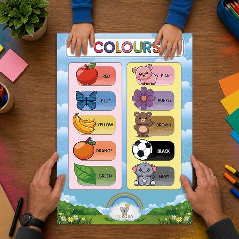 Tukora Colours Learning Poster for Kids – Educational Colour Chart for Toddlers & Preschool Children – Colour Recognition Wall Art for Nursery, Classroom & Playroom – Bright Educational Print in Saudi Arabia