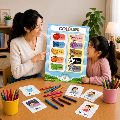Tukora Colours Learning Poster for Kids – Educational Colour Chart for Toddlers & Preschool Children – Colour Recognition Wall Art for Nursery, Classroom & Playroom – Bright Educational Print in Saudi Arabia