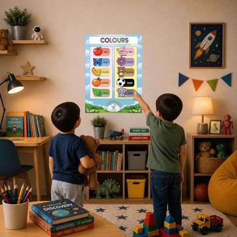 Tukora Colours Learning Poster for Kids – Educational Colour Chart for Toddlers & Preschool Children – Colour Recognition Wall Art for Nursery, Classroom & Playroom – Bright Educational Print in Saudi Arabia