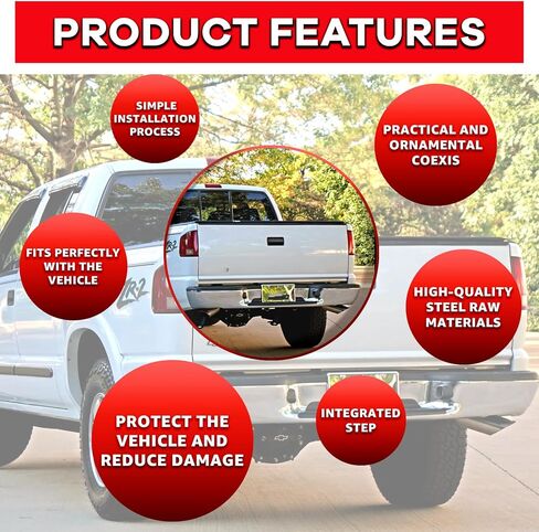 Rear Step Bumper Assembly for 1998-2004 Chevy S10 & GMC Sonoma Chrome Back Bumper Replacement for GM1101102,with Pads Brackets and License Plate Lights in Kuwait