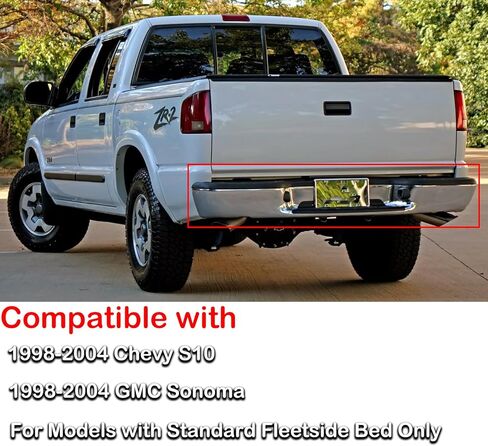 Rear Step Bumper Assembly for 1998-2004 Chevy S10 & GMC Sonoma Chrome Back Bumper Replacement for GM1101102,with Pads Brackets and License Plate Lights in Kuwait