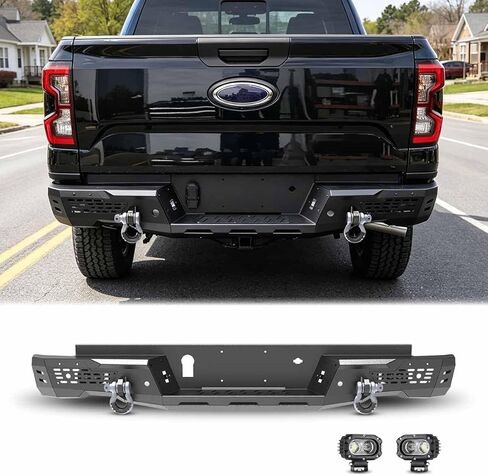 Rear Bumper for 2024 2025 2026 Ford Ranger Heavy Duty Offroad Bumper with Retains OEM Factory Parking Sensors/Retains OEM License Plate Mounts & Lights/Mounting Hole for Spare Wheel Lock (Style A) in Kuwait