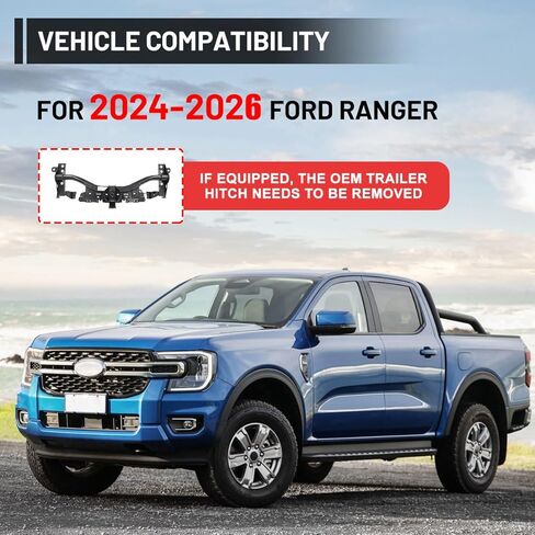 Rear Bumper for 2024 2025 2026 Ford Ranger Heavy Duty Offroad Bumper with Retains OEM Factory Parking Sensors/Retains OEM License Plate Mounts & Lights/Mounting Hole for Spare Wheel Lock (Style A) in Kuwait