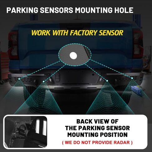 Rear Bumper for 2024 2025 2026 Ford Ranger Heavy Duty Offroad Bumper with Retains OEM Factory Parking Sensors/Retains OEM License Plate Mounts & Lights/Mounting Hole for Spare Wheel Lock (Style A) in Kuwait