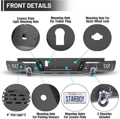 Rear Bumper for 2024 2025 2026 Ford Ranger Heavy Duty Offroad Bumper with Retains OEM Factory Parking Sensors/Retains OEM License Plate Mounts & Lights/Mounting Hole for Spare Wheel Lock (Style A) in Kuwait