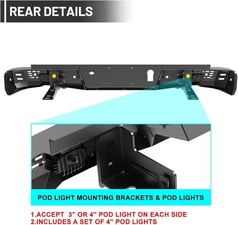 Rear Bumper for 2024 2025 2026 Ford Ranger Heavy Duty Offroad Bumper with Retains OEM Factory Parking Sensors/Retains OEM License Plate Mounts & Lights/Mounting Hole for Spare Wheel Lock (Style A) in Kuwait