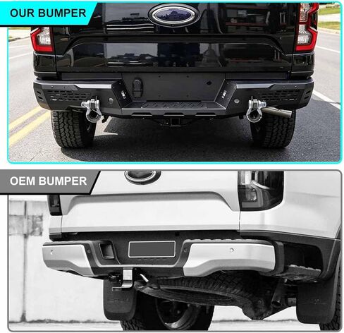 Rear Bumper for 2024 2025 2026 Ford Ranger Heavy Duty Offroad Bumper with Retains OEM Factory Parking Sensors/Retains OEM License Plate Mounts & Lights/Mounting Hole for Spare Wheel Lock (Style A) in Kuwait