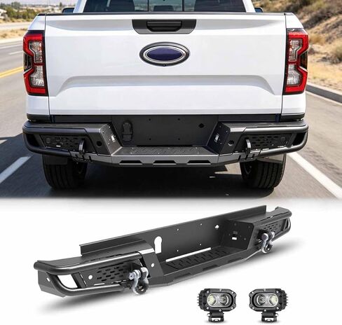 Rear Bumper for 2024 2025 2026 Ford Ranger Heavy Duty Offroad Bumper with Retains OEM Factory Parking Sensors/Retains OEM License Plate Mounts & Lights/Mounting Hole for Spare Wheel Lock (Style A) in Kuwait