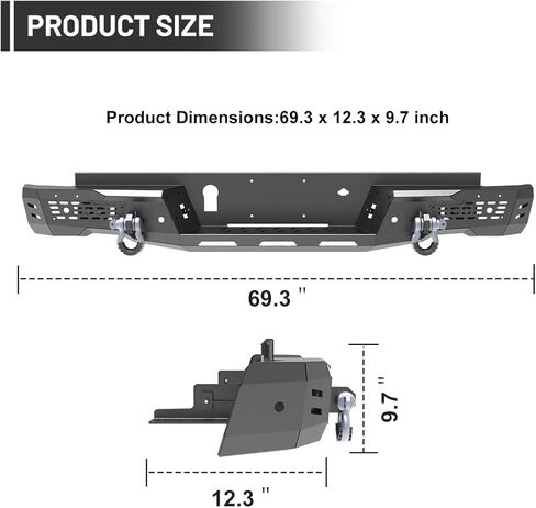 Rear Bumper for 2024 2025 2026 Ford Ranger Heavy Duty Offroad Bumper with Retains OEM Factory Parking Sensors/Retains OEM License Plate Mounts & Lights/Mounting Hole for Spare Wheel Lock (Style A) in Kuwait
