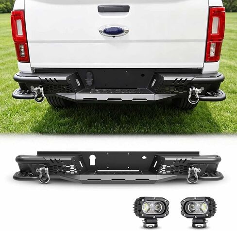 Rear Bumper for 2024 2025 2026 Ford Ranger Heavy Duty Offroad Bumper with Retains OEM Factory Parking Sensors/Retains OEM License Plate Mounts & Lights/Mounting Hole for Spare Wheel Lock (Style A) in Kuwait