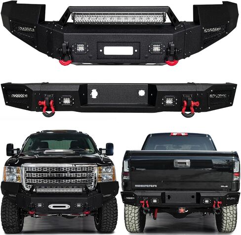 Compatible with 2011-2012-2013-2014 Sierra 2500/3500 Front and Rear Bumper Textured Black Steel with Light and D-ring in Saudi Arabia