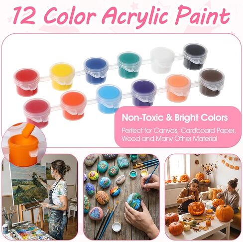 350 Pcs Mini Acrylic Paint Set, 25 Pcs 12 Colors Washable Acrylic Paint Strips with 50Pcs Painting Brushes, 25 Pack Painting Kit for Home Birthday Party Favor, Art Gift in Kuwait
