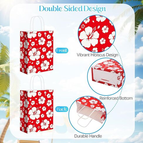 MIMIND 48 Pack Hibiscus Party Favor Bags Hawaiian Themed Paper Bag with Handles Tissue Paper Summer Tropical Gift Bags Tiki Luau Treat Goodie Bag for Hawaii Party Summer Birthday Supplies, Multicolor in Saudi Arabia