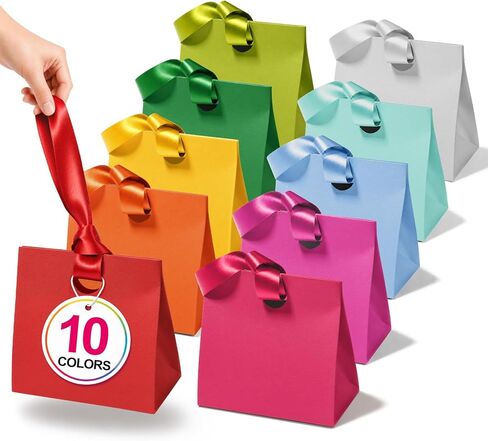 ANZNKU Small Gift Bags with Ribbon Handles Multicolor 10PCS Paper Gift Bags for Kids Candy Goodie Party Favor Jewelry, Reusable Gifts Wrap Bag Boxes for Birthday Party Baby Shower Wedding 7.9x3.5x7.1 in Saudi Arabia