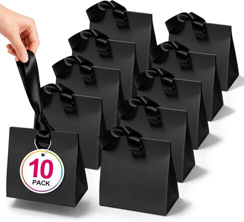 ANZNKU Small Gift Bags with Ribbon Handles Multicolor 10PCS Paper Gift Bags for Kids Candy Goodie Party Favor Jewelry, Reusable Gifts Wrap Bag Boxes for Birthday Party Baby Shower Wedding 7.9x3.5x7.1 in Saudi Arabia