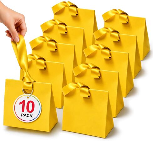 ANZNKU Small Gift Bags with Ribbon Handles Multicolor 10PCS Paper Gift Bags for Kids Candy Goodie Party Favor Jewelry, Reusable Gifts Wrap Bag Boxes for Birthday Party Baby Shower Wedding 7.9x3.5x7.1 in Saudi Arabia
