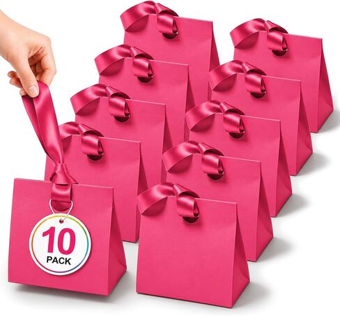 ANZNKU Small Gift Bags with Ribbon Handles Multicolor 10PCS Paper Gift Bags for Kids Candy Goodie Party Favor Jewelry, Reusable Gifts Wrap Bag Boxes for Birthday Party Baby Shower Wedding 7.9x3.5x7.1 in Saudi Arabia