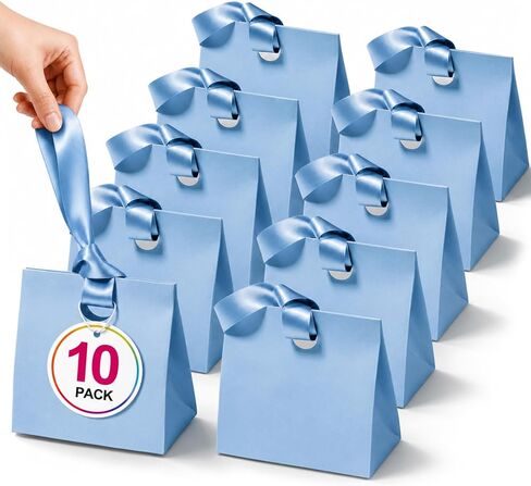 ANZNKU Small Gift Bags with Ribbon Handles Multicolor 10PCS Paper Gift Bags for Kids Candy Goodie Party Favor Jewelry, Reusable Gifts Wrap Bag Boxes for Birthday Party Baby Shower Wedding 7.9x3.5x7.1 in Saudi Arabia
