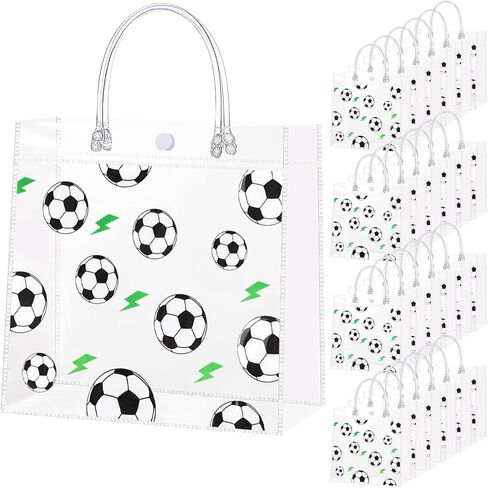 24Pcs Soccer Clear Goodie Bags - 7.9 x 7.9 x 3.15 Inch Plastic Favor Bags with Handles for Soccer Sport Theme Birthday Party, Team Treat Snack Bag, Gifts Bags for Team Celebration, Sports Party Supplies in Saudi Arabia