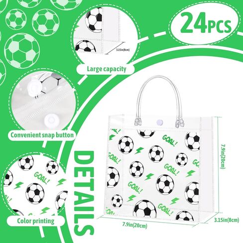 24Pcs Soccer Clear Goodie Bags - 7.9 x 7.9 x 3.15 Inch Plastic Favor Bags with Handles for Soccer Sport Theme Birthday Party, Team Treat Snack Bag, Gifts Bags for Team Celebration, Sports Party Supplies in Saudi Arabia
