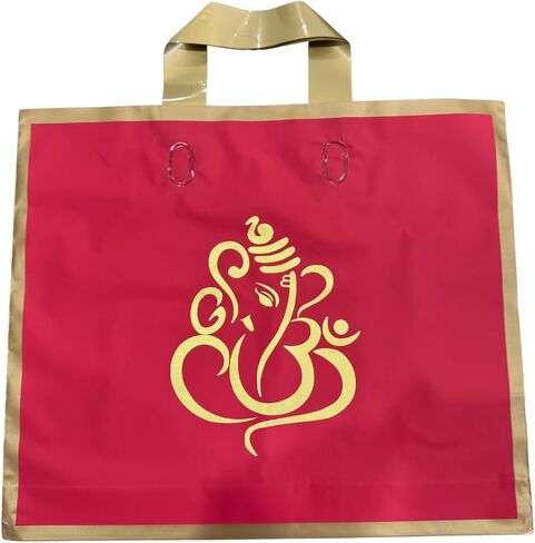 50 Elegant Reusable Gift Bags with Golden Ganesha Print – Premium Red and Gold Return Gift Bags for Weddings, Festivals, Poojas in Kuwait