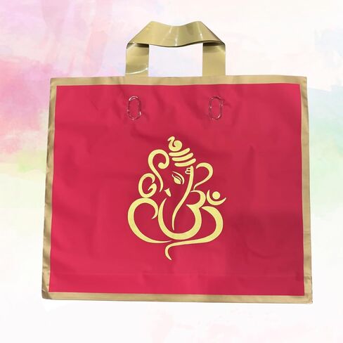 50 Elegant Reusable Gift Bags with Golden Ganesha Print – Premium Red and Gold Return Gift Bags for Weddings, Festivals, Poojas in Kuwait