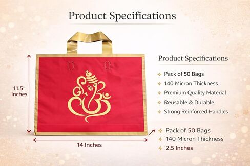 50 Elegant Reusable Gift Bags with Golden Ganesha Print – Premium Red and Gold Return Gift Bags for Weddings, Festivals, Poojas in Kuwait