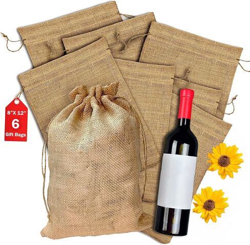 Burlap Bags with Drawstring (Pack of 6) - 8"X12" Natural Burlap Gift Bags with Finished Edges & Easy Closure | Small Gift Sack for Birthday, Christmas, Jewelry & Party Favors in Saudi Arabia
