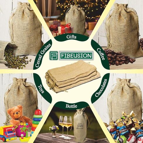 Burlap Bags with Drawstring (Pack of 6) - 8"X12" Natural Burlap Gift Bags with Finished Edges & Easy Closure | Small Gift Sack for Birthday, Christmas, Jewelry & Party Favors in Saudi Arabia