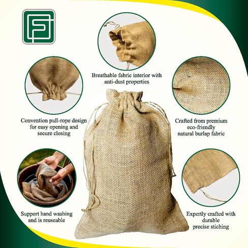 Burlap Bags with Drawstring (Pack of 6) - 8"X12" Natural Burlap Gift Bags with Finished Edges & Easy Closure | Small Gift Sack for Birthday, Christmas, Jewelry & Party Favors in Saudi Arabia