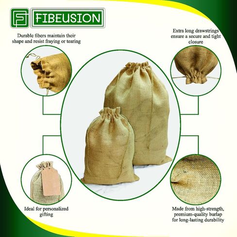 Burlap Bags with Drawstring (Pack of 6) - 8"X12" Natural Burlap Gift Bags with Finished Edges & Easy Closure | Small Gift Sack for Birthday, Christmas, Jewelry & Party Favors in Saudi Arabia