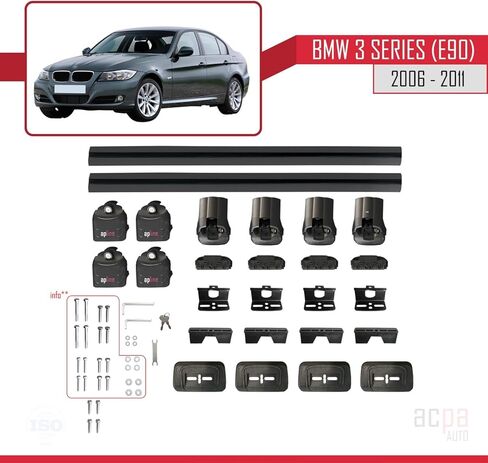 Compatible with BMW 3 Series (E90) 2006-2011 ACE-3 Car Roof Rack Cross Bar Black Aluminium 2 Bars in Saudi Arabia