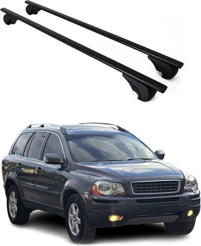 OMAC سقف الرف القضبان المتقاطعة لفولفو XC90 2003-2014 قابل للقفل 165 رطل معدن أسود 2 قطعة يناسب حاملات البضائع كاياك زورق الدراجة على الجليد in Kuwait